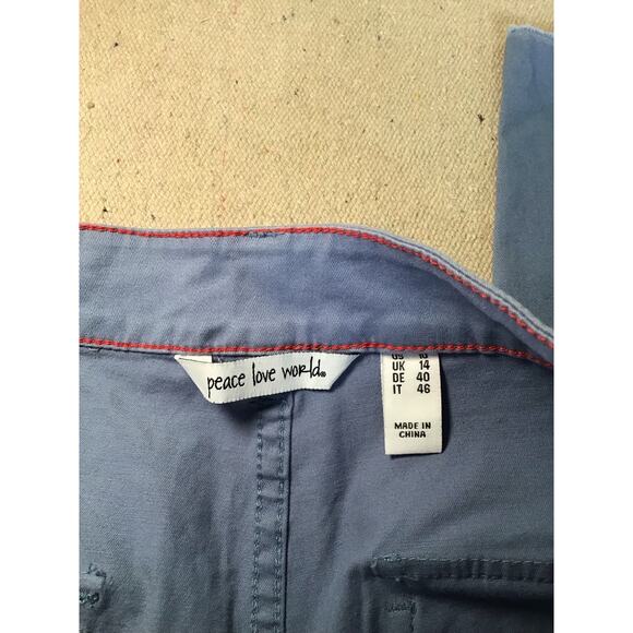 Peace Love World Women Pants Sz. 10 Blue Utility Ankle Pants Distressed Hem - Picture 10 of 11